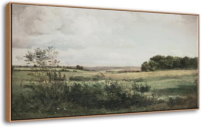 DJSYLIFE Framed Wall Art, Vintage Landscape Canvas, 20x40 Inch | Nature Countryside Scenery, Retro Vast Grassland, Ready to Hang for Living Room, Farmhouse Country Bedroom Decor