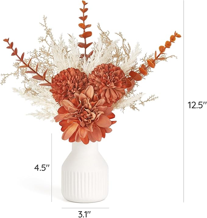 Mkono Fake Flowers in Ceramic Vase, 12.5" Coffee Table Centerpieces | Table Decor with vase, Small Silk Faux Artificial Flower Arrangements, Fits Bathroom Dining Room Kitchen Home Indoor Decor
