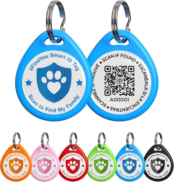 QR Code Dog Tags Personalized for Pets, Real-time Alerts, Blue