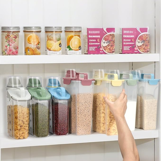LEAWALK Airtight Rice Storage Container, Cereal Dry Food Flour and Sugar Bin, Dog Cat Food Dispenser with Measuring Cup, BPA Free Clear Plastic Kitchen (Sky blue, 5L-1pack)