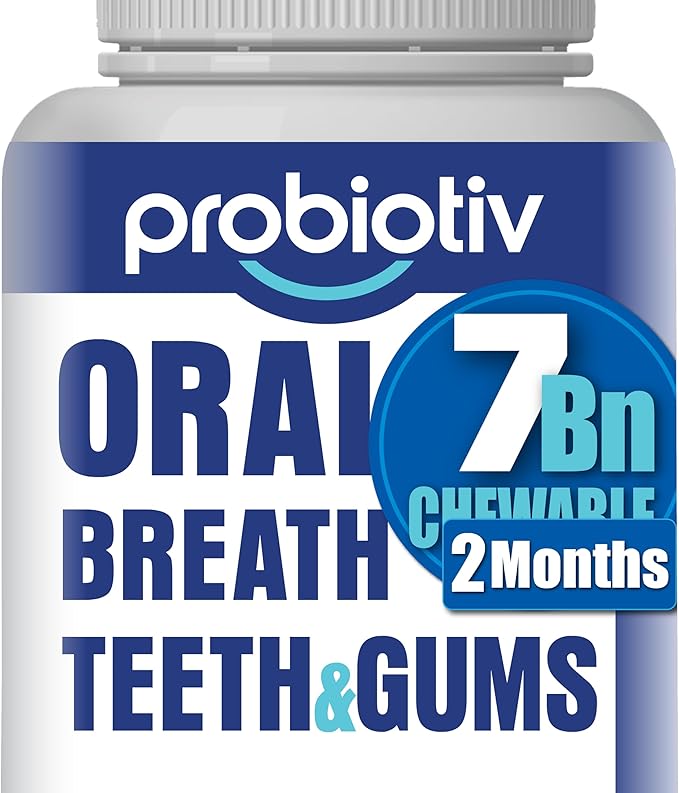 Probiotiv Oral Probiotics for Mouth Bad Breath 7 Billion CFU - Chewable Dental Probiotics for Teeth & Gums, Fresh Breath Freshener, Supports Oral Microbiome & Healthy Mouth