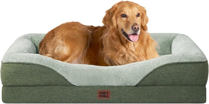 EHEYCIGA Orthopedic Dog Bed for Large Dog, Memory Foam Dog Couch, Green | 41x27 Inch Large Sized Dog Sofa with Sides, Waterproof Liner & Washable Removable Cover, Bolster Pet Couch