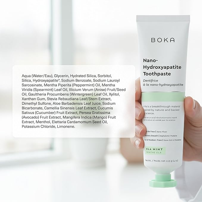 Boka Fluoride Free Toothpaste, Nano Hydroxyapatite Toothpaste, Appropriate for Sensitive Teeth - for Adult, Kids Oral Care - Ela Mint Flavor, 1.3 Fl Oz 2Pk US Manufactured