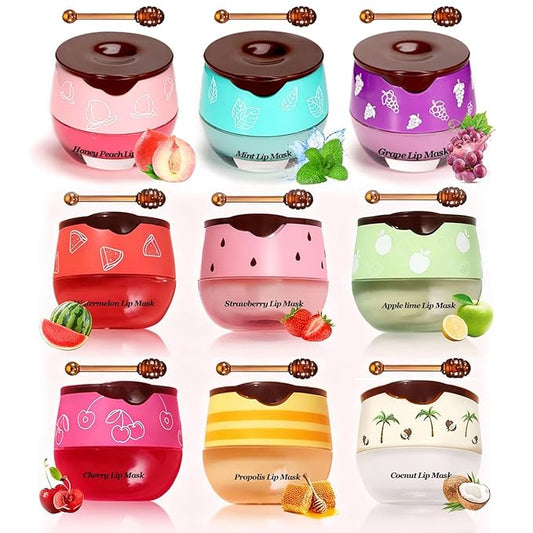 Honey Lip Balm, Strawbemy Apple Watermelon Cherries, Coconuts, Peaches, Grapes, Mint Lip Mask, Moisturizing Lip Sleeping Mask, Hydrate Repair Prevent Dry Cracked Lip (9 Flavors)