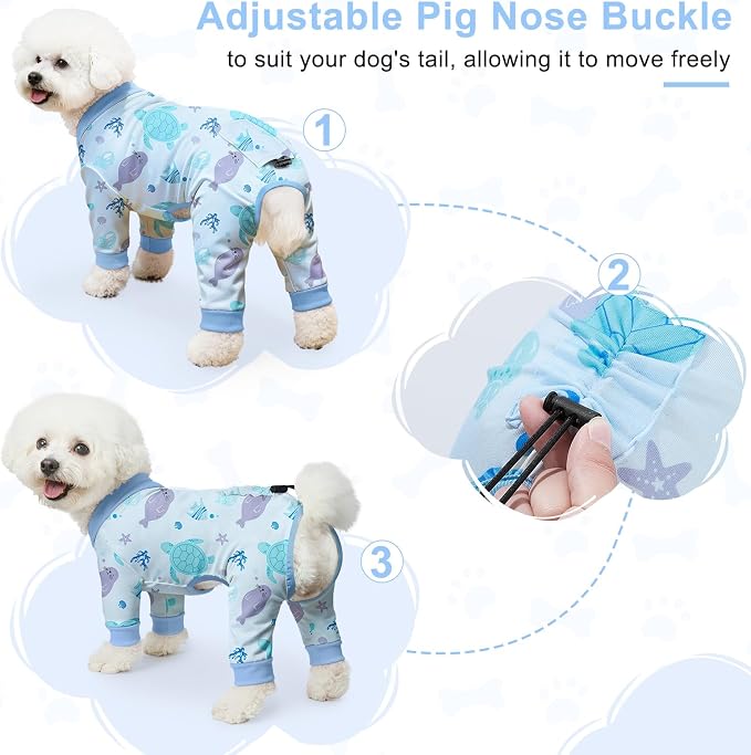 Bienbee Dog Pajamas, 4 Pack Adjustable Onesies for Small to Large Dogs 3XL | Dog Shedding Suit with Soft Fabric, Breathable & Stretchy, and Adjustable Back Length for Sleeping Lounging and Daily Use