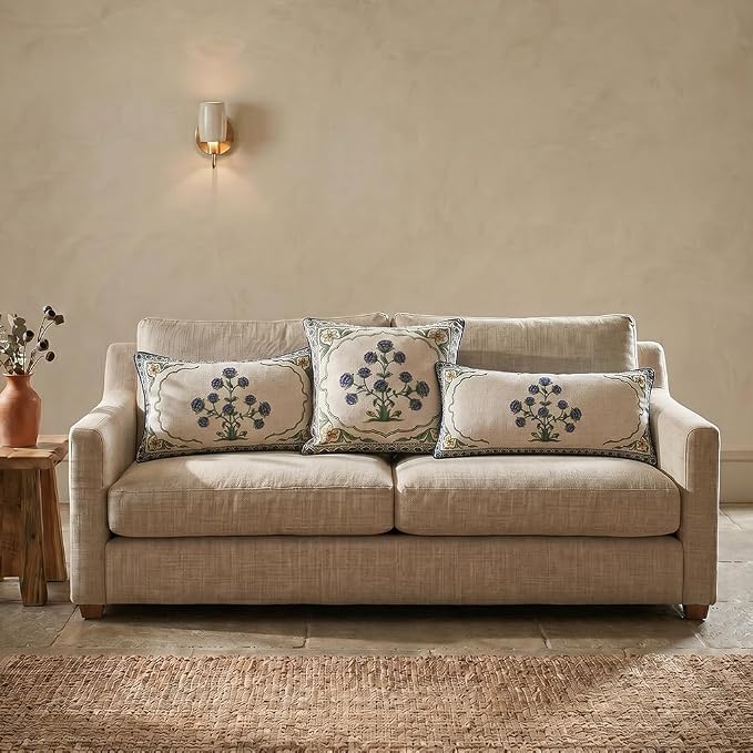 patdrea Designer Vintage Linen Throw Pillow Cover,12"x20",Set of 2-Ivar B | Decorative Pillow Case,Floral Pattern,White Pillow Cover for Couch Living Room Bedroom Sofa Outdoor