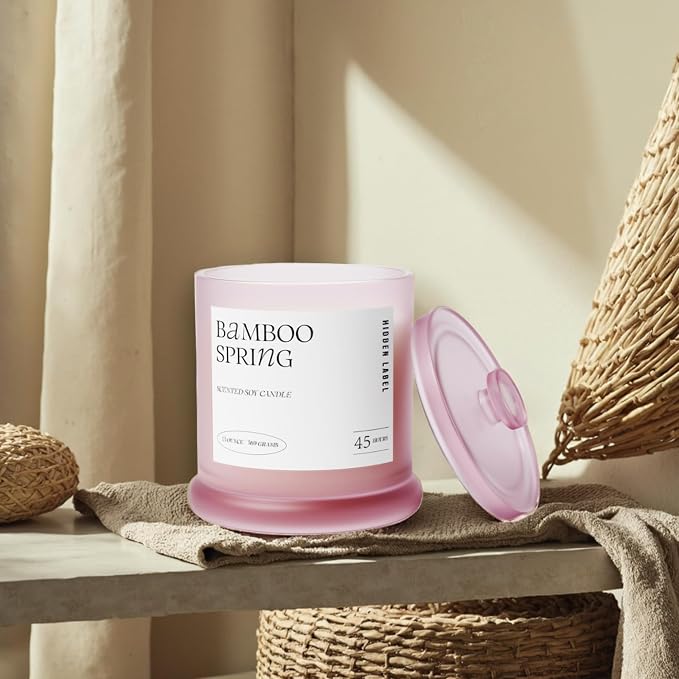 Hidden Label Bamboo Spring Candle, 13oz Soy 2-Wick 45H, Green Fresh Aroma | Natural Soy Wax | Dual-Flame Even Melt | Tranquil Grove Scent | Safe Clean Burning | Wellness Gift