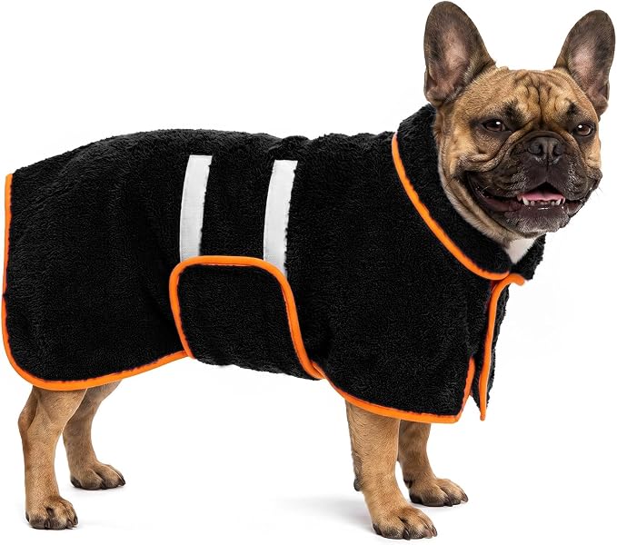 Bienbee Dog Bathrobe, Super Absorbent for Small to Large Dogs, Black M | Dog Robes with Soft Fleece, Warm & Cozy, Adjustable Fit, and Quick Drying Coat for Baths Swimming and Grooming