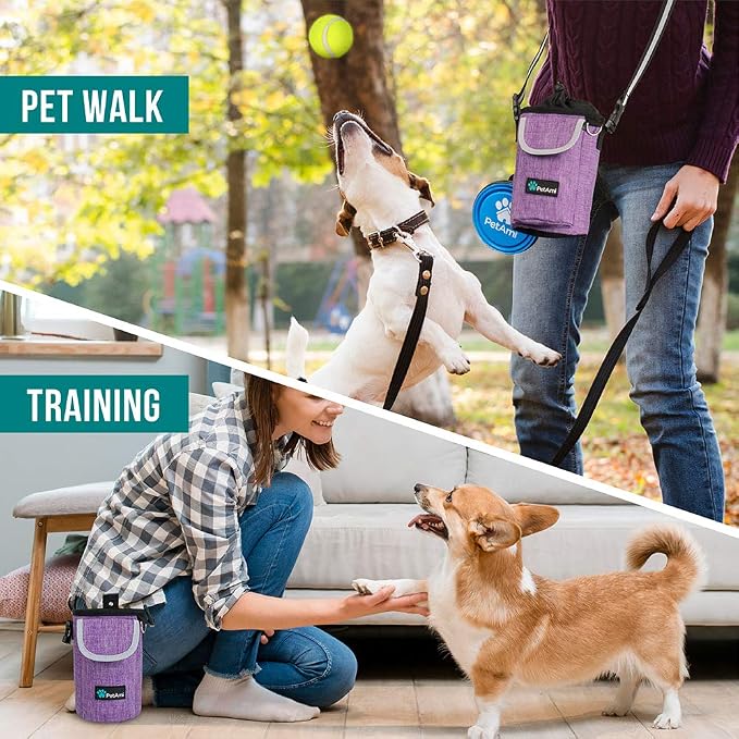 PetAmi Dog Treat Pouch, Large Hands-Free Training Bag, Purple