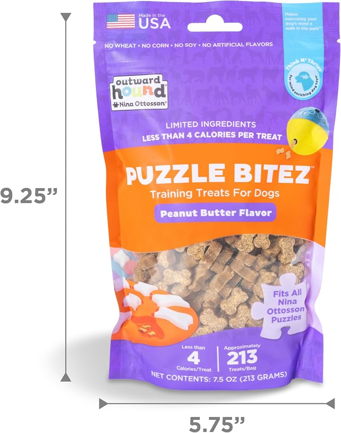 Outward Hound Nina Ottosson Puzzle Bitez Dog Treats, Peanut Butter, 7.5 oz | USA Made, Healthy Bite-Sized Treats for Training Reward & Interactive Puzzle Toys, No Artificial Additives, Dogs & Puppies
