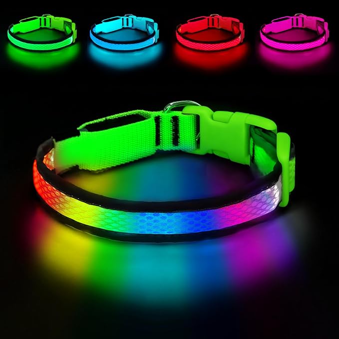 LED Dog Collar, Light Up Dog Collar,for Night Walking(Large,Green) | Adjustable,Bright RGB 7 Colors Light Glowing Collar,Waterproof,Nylon,Soft,For Medium and Large Dogs,USB C to Charge