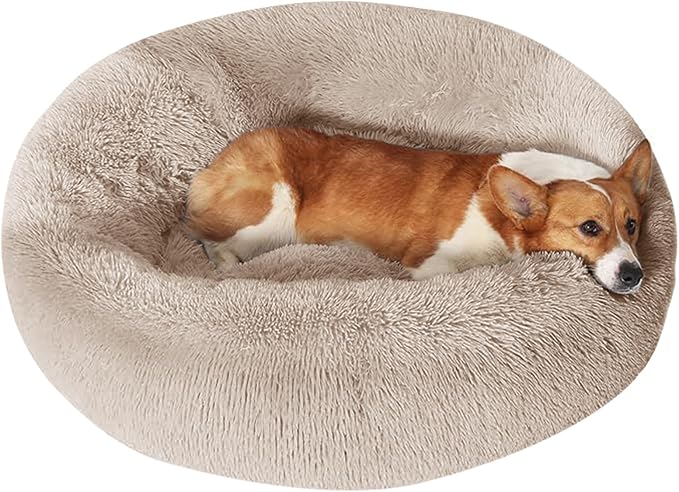 JOLLYVOGUE Dog Beds Large Sized Dog, 36 inches Calming Soft Anti-Anxiety Donut Dogs Bed, Washable Round Fluffy Cushion for Large Pets, Fits up to 80 lbs Pets