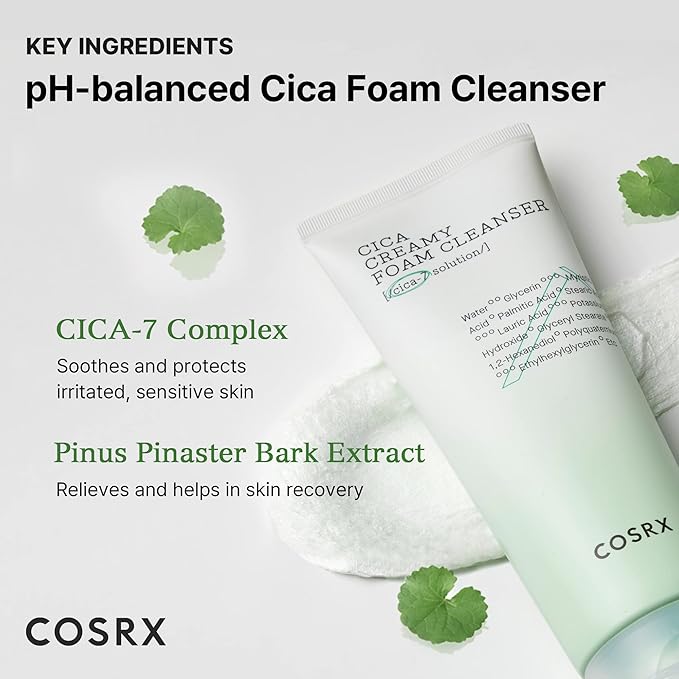 COSRX Pure Fit Cica Creamy Foam Cleanser, 5.07 fl oz / 150ml | Mild Cleanser for Sensitive Skin | 91% Naturally Derived Centella Complex | Animal Testing Free, Paraben Free, Korean Skin Care