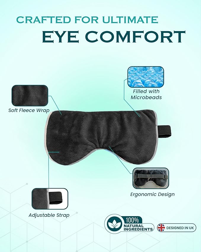 Heated Eye Mask for Dry Eyes, Stye, Blepharitis & Puffiness Relief – Microwavable Warm Compress with Soft Fleece Reusable Mask for Fatigue, Strain, Sinus & Irritation – Black