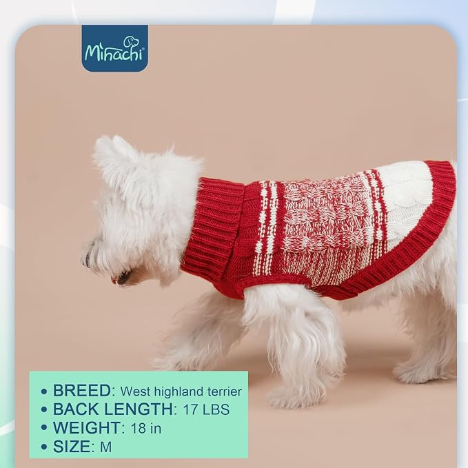 Mihachi Dog Sweaters for Small Medium Dogs Girl Boy,Soft Warm Dogs Shirt, Cold Weather Dog Coat Turtleneck Knitted Pullover Dog Clothes Costume with Leash Hole for Large Cat Puppy Doggy Pet,Red SM