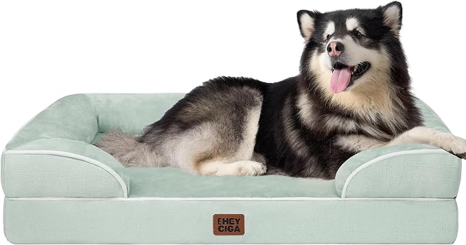 EHEYCIGA Orthopedic XXL Dog Bed, Waterproof Washable XL Big Pet Bed 52" | Non-Slip Bottom and Egg-Crate Memory Foam Extra Large Pet Couch Bed with Washable Removable Cover, Sage Green