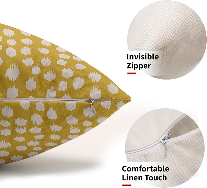 Sweetshow Yellow Cream Dots Lumbar Pillow Covers 12x20 Set of 2 Boho Design Polka Dot Print Throw Pillows Modern Outdoor Decorative Pillowcase Rectangle Linen Cushion Cases Decor for Sofa Couch Bed