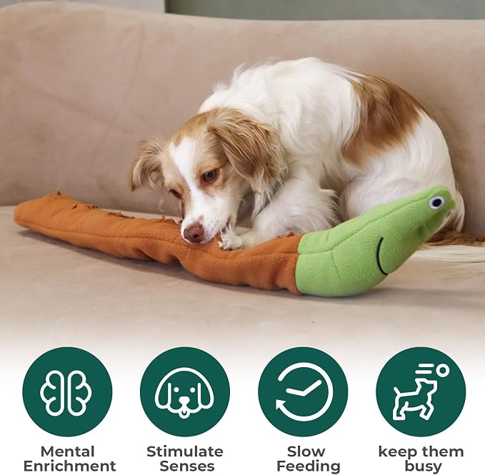 Snail Plush Dog Snuffle Toy, Squeaky Treat Dispensing Puzzle Toy for Small and Medium Breeds, Mental Enrichment