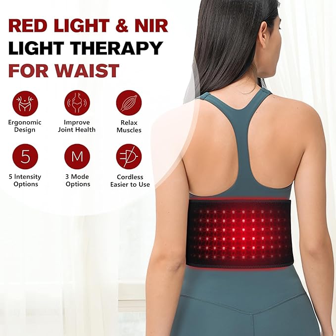 DGXINJUN Cordless Red Light Therapy for Waist Back Pain Relief Near Infrared Light Therapy Device for Body Led Portable FDA Cleared Wearable Belt Wrap Rechargeable with 4000mAh Battery