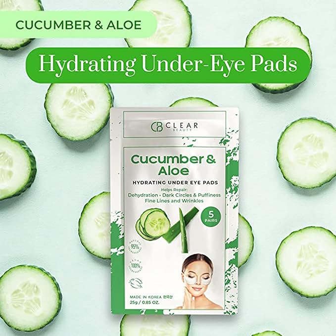 Clear Beauty Cucumber & Aloe Under Eye Patches for Puffy Eyes and Dark Circles – Dermatologist Tested, Anti Aging Korean Skin Care – Cooling Treatment for Eye Bags and Fine Lines – Clean Vegan 5 Pairs