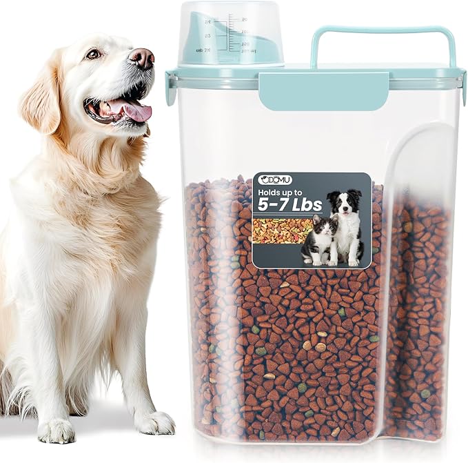 Dog Cat Food Storage Container with Cup (Light Blue, 5L)