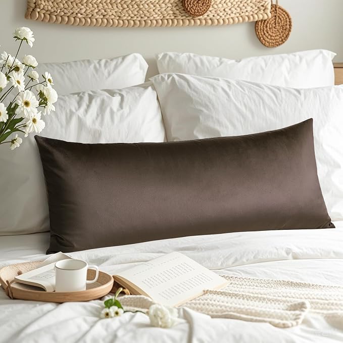Artscope Luxury Velvet Lumbar Pillow Cover Super Soft Decorative Rectangle Pillowcases Soft Solid Cushion Cases for Couch Sofa Bedroom Car Decor 14x36 Inch Chocolate Brown