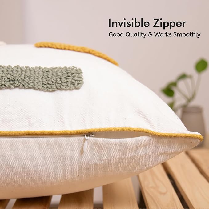 lifein Boho Pillow Covers 18x18 Set of 2 Boho Tufted Throw Pillow Covers Aesthetic Decorative Cushion Covers Farmhouse Pillow Case for Couch Sofa Bed Living Room,Home Decor