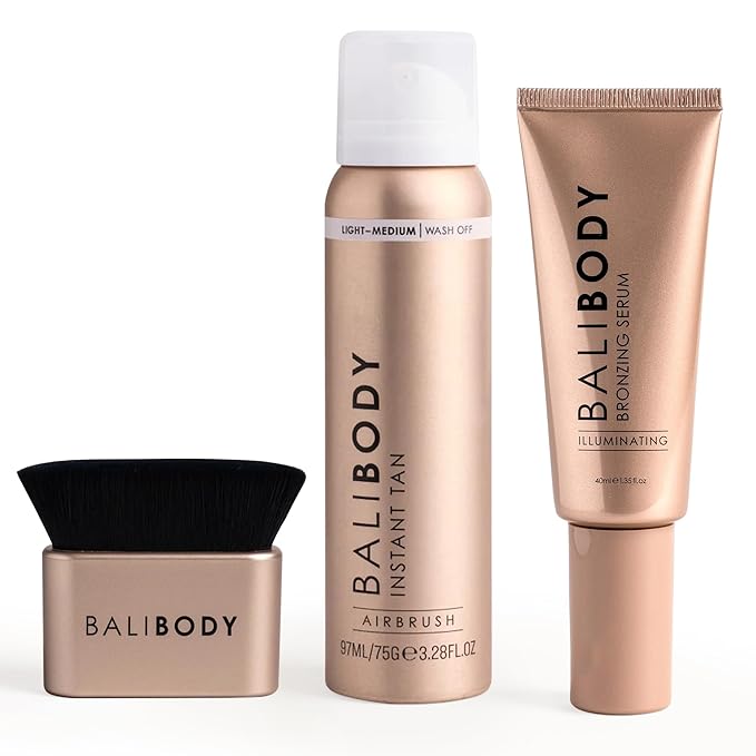 Bali Body Instant Glow Bundle – Instant Tan Medium-Dark 97 ml + Hydrating Bronzing Serum 30 ml + Ultra-Soft Reusable Kabuki Blending Brush | Vegan, Cruelty-Free