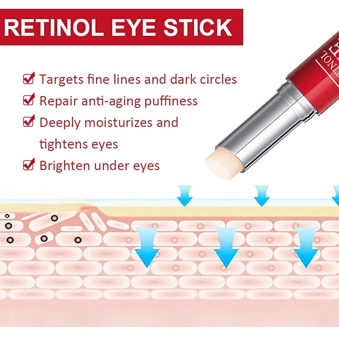 Retinol Eye balm Stick,Anti-Aging Firming & Moisturizing Balm,Moisturizing & anti-ging Firming Balm Under EyeCream Anti Aging, Reduces Puffiness Fine Lines with Upgraded Formula 0.1 OZ/3g(2pc)