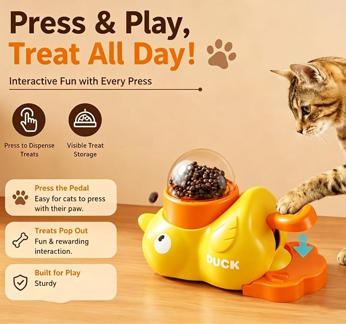 Fuzzibud Cat Toy Feeder,Interactive Cat Dog Feeder with 3 Lids, Press Type Treat Dispenser with Transparent Window,Slow Feeder for Kibble and Treats (Yellow)