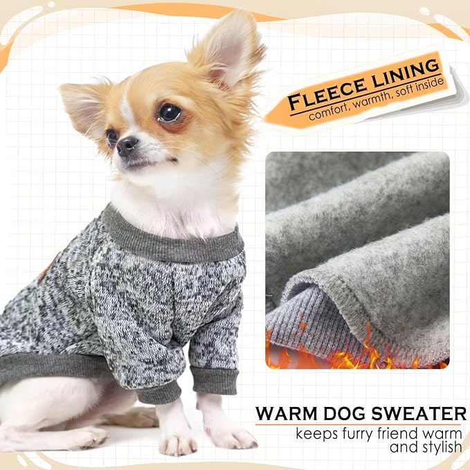2 Pieces Dog Sweaters for Small Dogs Fall Dog Clothes Male Winter Fleece Pet Sweaters Warm Thick Puppy Outfit Small Dog Sweater for Boy Girl Dogs Teacup Dog, Yorkie, Chihuahua, Pug, XXS,Grey Navy