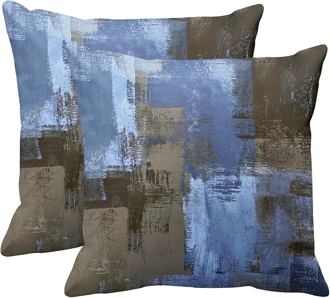 Emvency Throw Pillow Covers Set of 2, 18 x 18 Inch, Blue Abstract | Retro Modern Contemporary Outdoor Decorative Square Pillow Cases Couch Cushion Case for Couch Bed Sofa Living Room Home Decor
