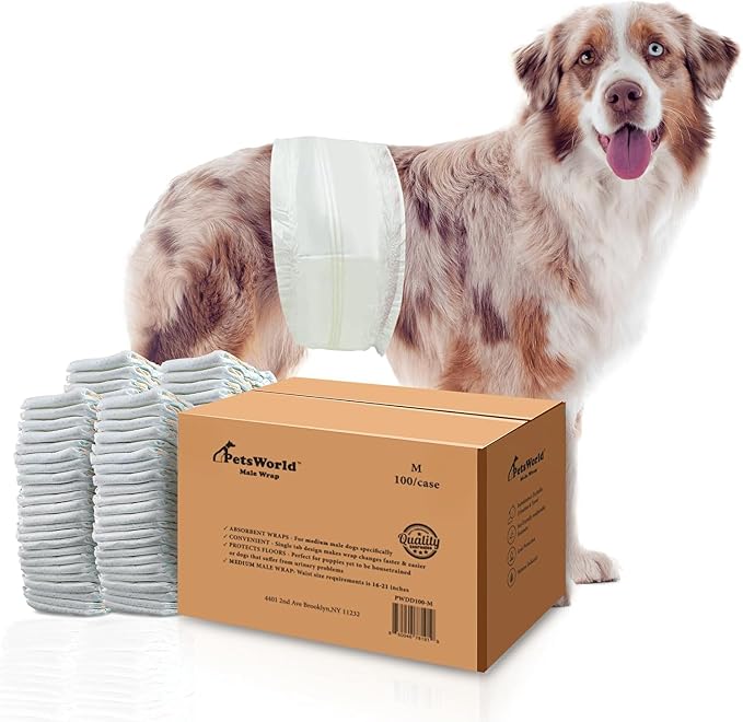 Dog Diapers Male Medium 400 Count Disposable Male Dog Wraps – Super Absorbent Belly Bands with Wetness Indicator, Fur-Friendly Adjustable Fit for Incontinence & Training (Waist 16–21 in)