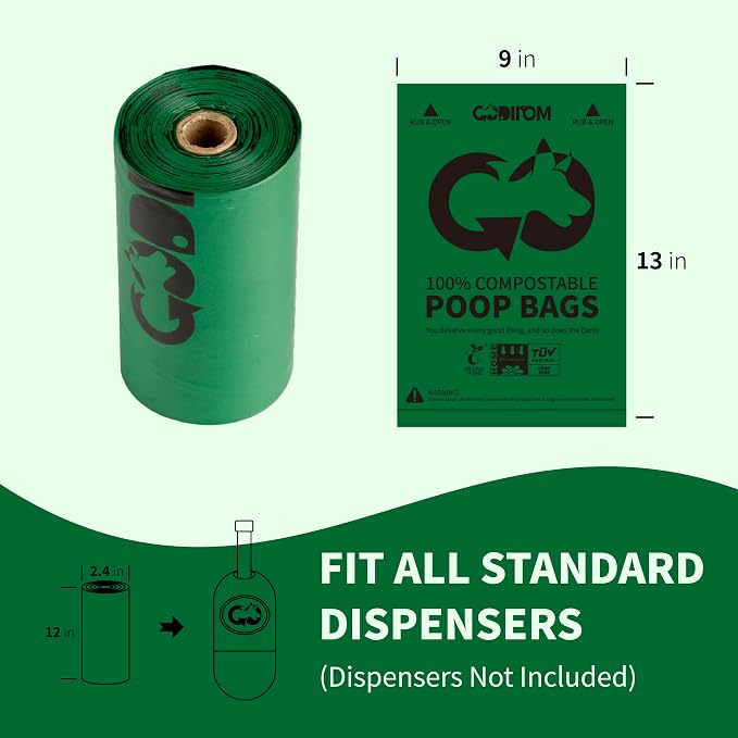 Certified Home Compostable Dog Poop Bags, 270 Extra Thick Bags (18 Rolls) | TÜV AUSTRIA Home Compost, ASTM D6400, EN 13432 & NF T51-800 Certified, Plant Based, Unscented, Leak Proof, Cornstarch