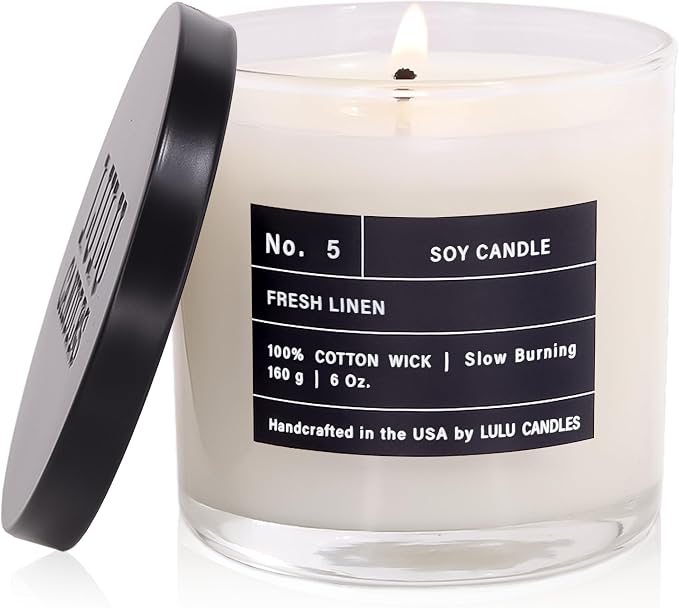 Lulu Candles | Fresh Linen | Luxury Scented Soy Jar Candle | Hand Poured in The USA | Highly Scented & Long Lasting (6 Oz.)
