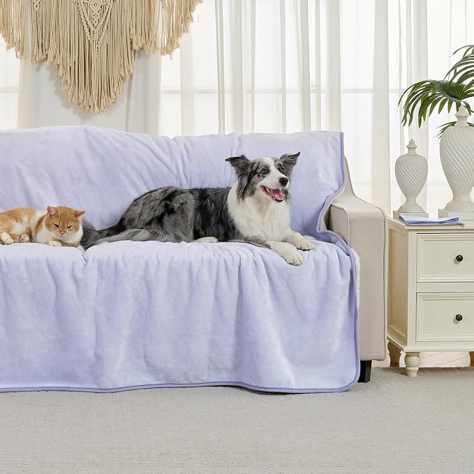 Soft Waterproof Blanket for Bed Couch Sofa, Lilac, 60x80 inches | Liquid Pee Proof Pet Blanket for Dog Puppy Cat, Reversible Sherpa Fleece Blanket for Couch Cover, Furniture Protector