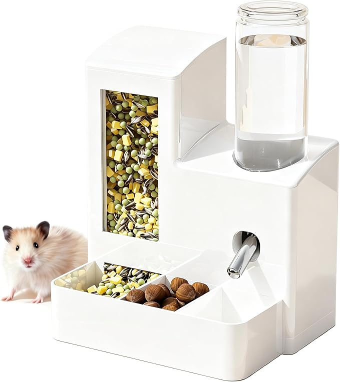 YSHOME&PET 2 in 1 Hamster Water Bottle No Drip Automatic Food Feeder | Small Animal Water Dispenser and Food Bowl with Snack Bowl Cage Accessories for Hamster Gerbils Mouse Hedgehog