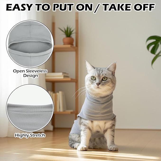 Cat Sweater Warm Fleece Pet Clothes for Cats Only | Soft Cat Vest Puppy Hoodie Coat, Fall Cold Winter Sweatshirt Pullover Clothing also for Small Dogs, Grey S