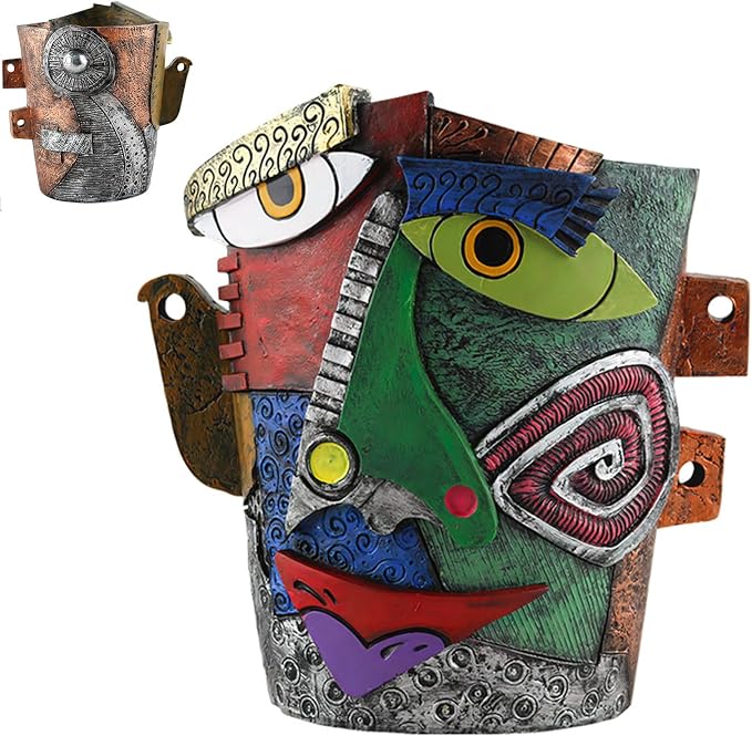 Picasso Flower Pot Colorful Face Art Abstract Resin Flower Pot Unique Face Flower Pot Head Planter for Indoor Outdoor Plants Patio Home Art Decoration (Frown)