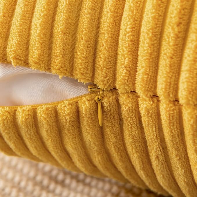 MIULEE Soft Corduroy Throw Pillow Covers Set of 2 18x18 Mustard Yellow | Decorative Striped Textured Cushion Cases, Boho Rustic Square Pillowcases, Home Decor for Couch Chair Sofa Bed Living Room