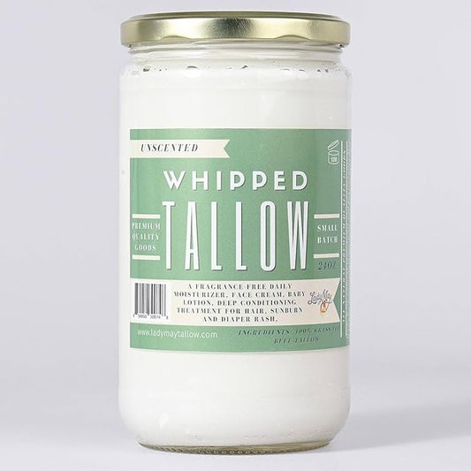 Whipped Tallow 24oz - All Natural Face Cream + Whole Body Moisturizer for Dry Skin - No Preservatives, Parabens or Seed Oils - 100% Pure, No Added Fragrance - USA Made (Unscented)