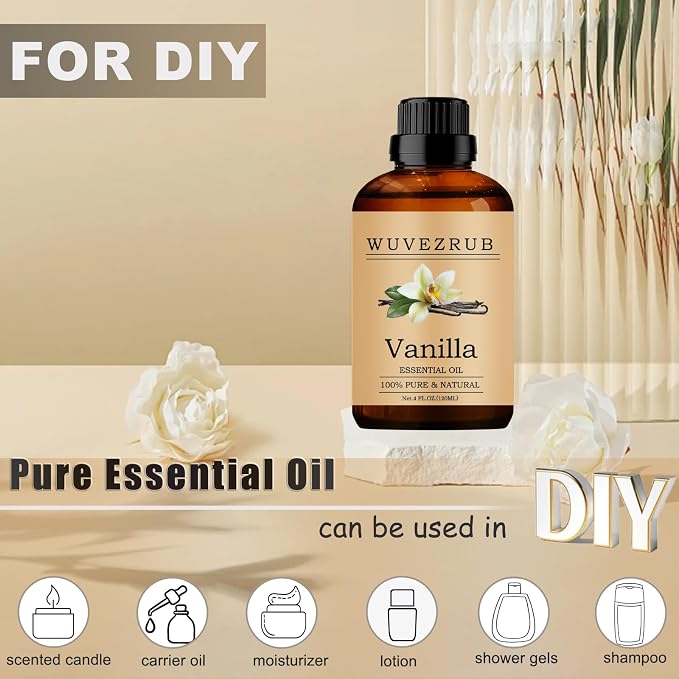 Vanilla Essential Oils, 120ML Pure and Natural Essential Oil for Aromatherapy Diffuser - Vanilla /4 Fl Oz