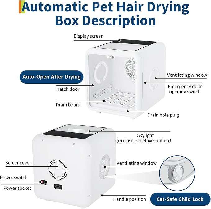 72L Cat & Dog Drying Box, 360° High-Efficiency Pet Dryer with 5 Air Outlets, 66 Million Negative Ions, NTC Smart Temperature Control, Quiet Pet Grooming Blower for Cats & Dogs up to 45 lbs