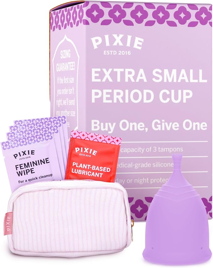 Pixie Soft Menstrual Cup - Ranked 1 for Most Comfortable Reusable Period Cup - Buy One We Give One - Includes Ebook Guide, Cleaning Wipes, Lube, & Storage Bag - Tampon and Pad Alternative