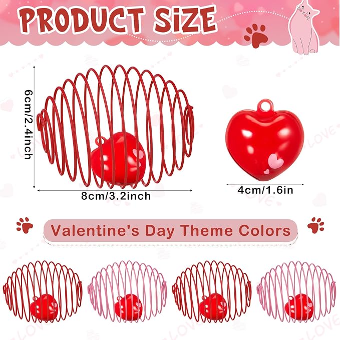 Jecery 5 Pcs Cat Toys Spring,Heart Bel,Pink Red