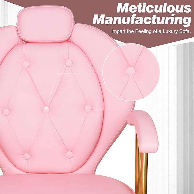 Baasha Pink Reclining Salon Chair for Hair Stylist, All-Purpose Hydraulic Barber Chair, 360° Swivel Design, Adjustable Headrest, Heavy-Duty Base, 440 lbs Capacity