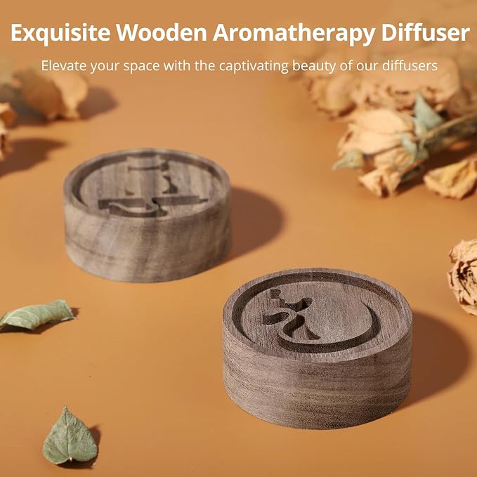 2 PCS Wooden Essential Oil Diffuser, Walnut Wood Diffuser, Aromatherapy Diffuser, Small Round Diffuser, Car Wood Diffuser, Desktop Air Freshener for Home, Offices, Yoga, Sauna, SPA