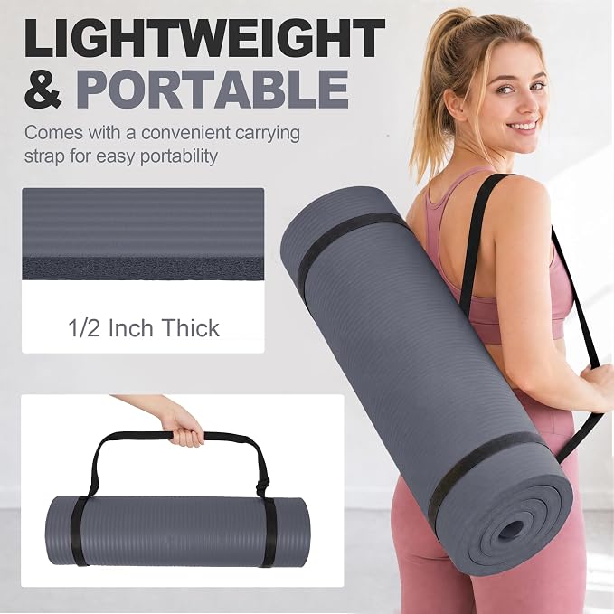 HULKFIT High Density Non Slip Yoga Mat, Extra Thick Exercise Mat with Carrying Strap, for Pilates, Fitness, Home Gym & Floor Workouts - Multiple Thickness & Multiple Color