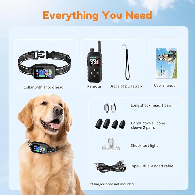 GPS Wireless Dog Fence & Training Collar System, Free App/Remote Controlled Custom Boundary up to 7000ft, Beep/Vibration/Safe Correction Modes, Early Alert, Waterproof for Dogs 10+ lbs
