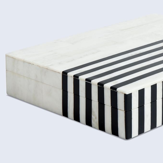 Handicrafts Home Large Decorative Storage Box with Lid – Black White Modern Storage Box, Remote Control Organizer for Coffee Table, Console & Living Room Decor – Mono Lead 12 x 6 x 2